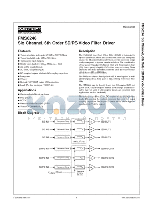 FMS6246_06 datasheet - Six Channel, 6th Order SD/PS Video Filter Driver