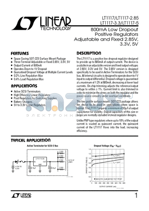 LT1117-5 datasheet - 800mA Low Dropout Positive Regulators Adjustable and Fixed 2.85V, 3.3V, 5V