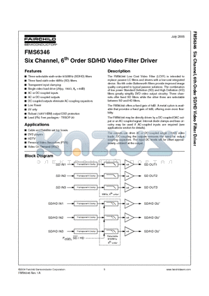 FMS6346MTC20 datasheet - Six Channel, 6th Order SD/HD Video Filter Driver