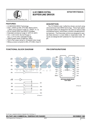 IDT74FCT244APY datasheet - 3.3V CMOS OCTAL BUFFER/LINE DRIVER