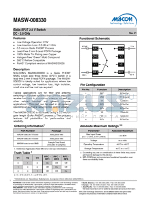 MASW-008330-TR3000 datasheet - GaAs SP3T 2.5 V Switch DC - 3.0 GHz