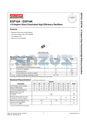 EGP10A_07 datasheet - 1.0 Ampere Glass Passivated High Efficiency Rectifiers