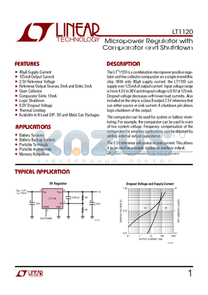 LT1120 datasheet - Micropower Regulator with Comparator and Shutdown