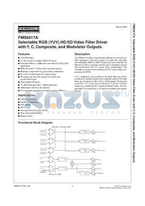FMS6417ACHX_NL datasheet - Selectable RGB (YUV) HD/SD Video Filter Driver with Y, C, Composite, and Modulator Outputs