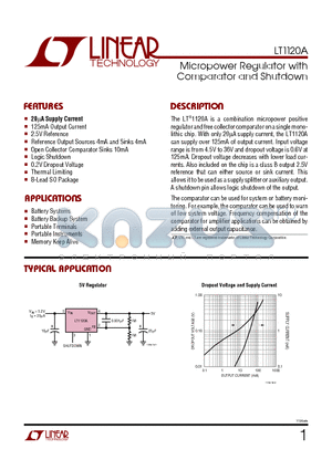 LT1120AIS8 datasheet - Micropower Regulator with Comparator and Shutdown