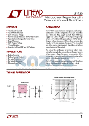 LT1120IN8 datasheet - Micropower Regulator with Comparator and Shutdown