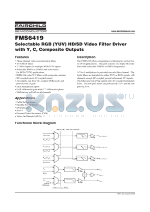 FMS6419MSA28X datasheet - Selectable RGB (YUV) HD/SD Video Filter Driver with Y, C, Composite Outputs