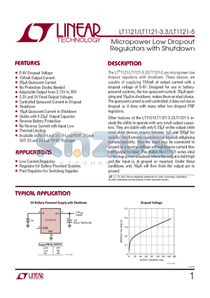 LT1121-3.3 datasheet - Micropower Low Dropout Regulators with Shutdown