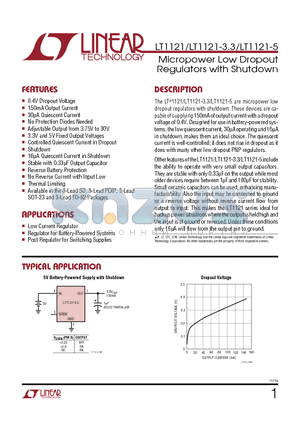 LT1121ACS8-3.3 datasheet - Micropower Low Dropout Regulators with Shutdown
