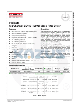 FMS6646 datasheet - Six Channel, SD/HD (1080p) Video Filter Driver