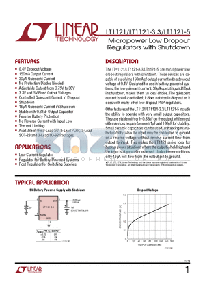 LT1121CN8 datasheet - Micropower Low Dropout Regulators with Shutdown