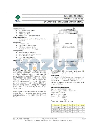 MC805256K36 datasheet - SYMMETRIC PIPELINED BURST SRAM