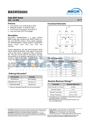 MASWSS0005TR-3000 datasheet - GaAs SPDT Switch 0.05 - 3.0 GHz