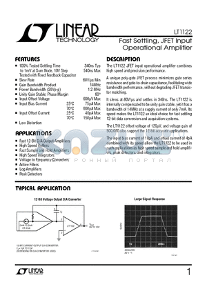 LT1122AM datasheet - Fast Settling, JFET Input Operational Amplifier