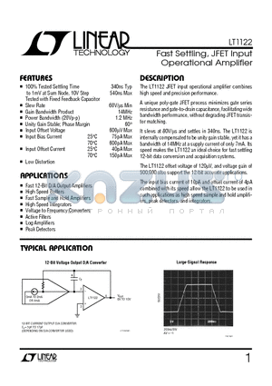 LT1122AC datasheet - Fast Settling, JFET Input Operational Amplifier