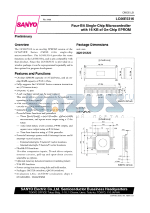 LC66516B datasheet - Four-Bit Single-Chip Microcontroller with 16 KB of On-Chip EPROM