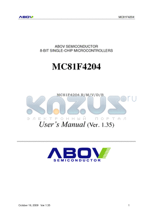 MC81F4204R datasheet - ABOV SEMICONDUCTOR 8-BIT SINGLE-CHIP MICROCONTROLLERS