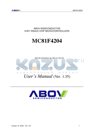 MC81F4204B datasheet - ABOV SEMICONDUCTOR 8-BIT SINGLE-CHIP MICROCONTROLLERS