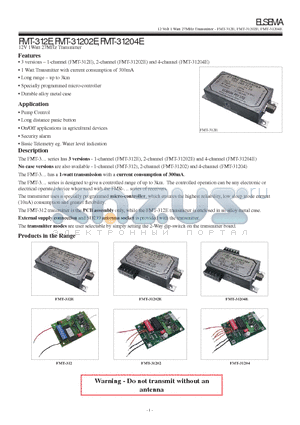 FMT-31204 datasheet - 12V 1Watt 27MHz Transmitter