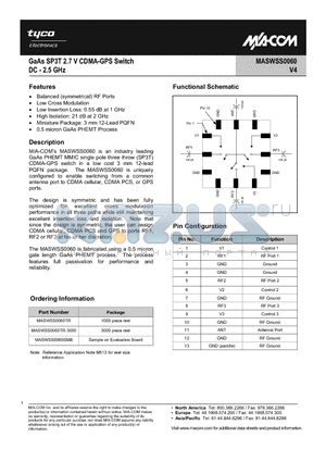 MASWSS0060 datasheet - GaAs SP3T 2.7 V CDMA-GPS Switch DC - 2.5 GHz