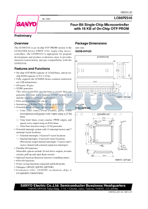 LC665308A datasheet - Four-Bit Single-Chip Microcontroller with 16 KB of On-Chip OTP PROM