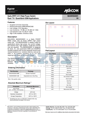 MASWSS0091 datasheet - GaAs SP6T 2.5 V High Power Switch Dual / Tri / Quad-Band GSM Applications