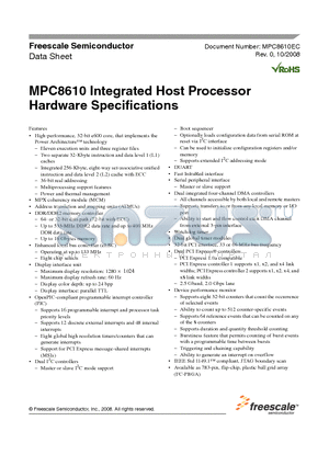 MC8610TPX800G datasheet - Integrated Host Processor Hardware Specifications