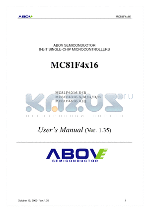 MC81F4316S datasheet - ABOV SEMICONDUCTOR 8-BIT SINGLE-CHIP MICROCONTROLLERS