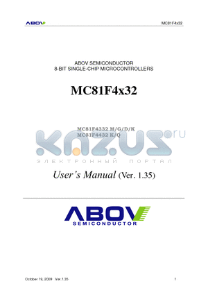 MC81F4332 datasheet - ABOV SEMICONDUCTOR 8-BIT SINGLE-CHIP MICROCONTROLLERS