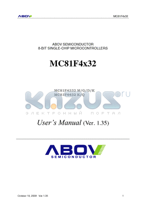 MC81F4332D datasheet - ABOV SEMICONDUCTOR 8-BIT SINGLE-CHIP MICROCONTROLLERS