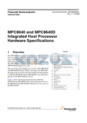 MC8640DTHX1067H datasheet - Integrated Host Processor Hardware Specifications