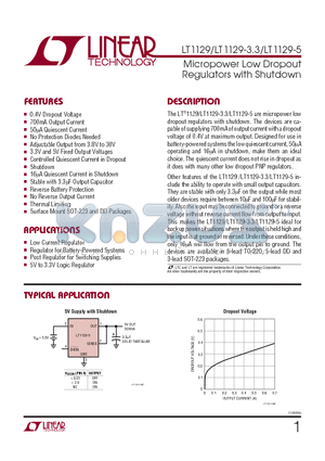 LT1129 datasheet - Micropower Low Dropout Regulators with Shutdown