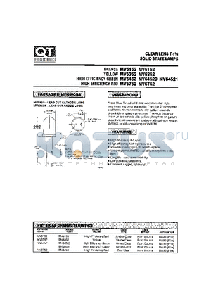 MV64521 datasheet - CLEAR LENS T-13/4 SOLID STATE LAMPS