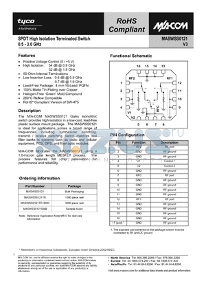 MASWSS0121SMB datasheet - SPDT High Isolation Terminated Switch 0.5 - 3.0 GHz