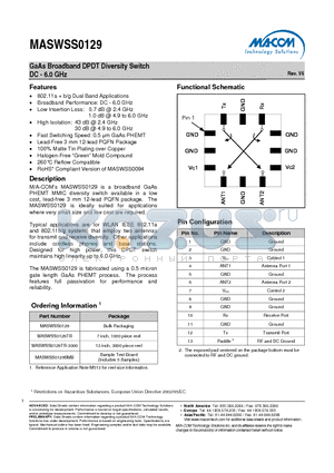 MASWSS0129SMB datasheet - GaAs Broadband DPDT Diversity Switch DC - 6.0 GHz