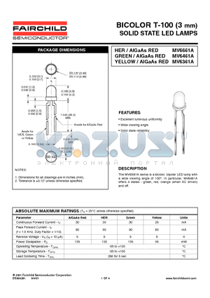 MV6461A datasheet - BICOLOR T-100 (3 mm) SOLID STATE LED LAMPS