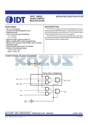 IDT74FCT257ATDQB datasheet - FAST CMOS QUAD 2-INPUT MULTIPLEXER