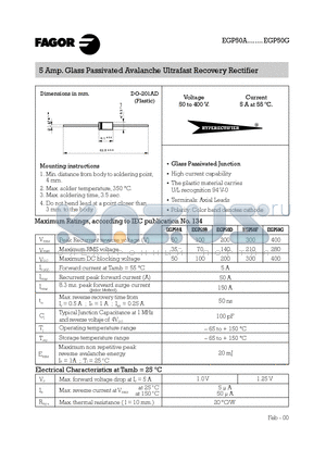 EGP50D datasheet - 5 Amp. Glass Passivated Avalanche Ultrafast Recovery Rectifier