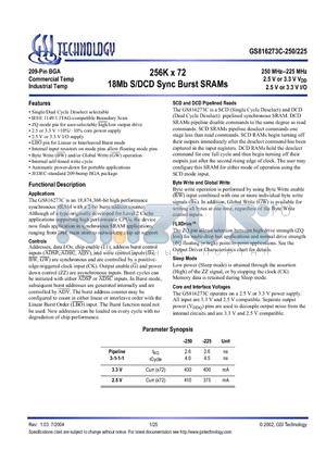 GS816273C-250I datasheet - 256K x 72 18Mb S/DCD Sync Burst SRAMs
