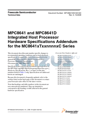 MC8641DTHX1333G datasheet - Integrated Host Processor Hardware Specifications Addendum for the MC8641xTxxnnnnxC Series
