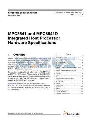 MC8641DHX1333G datasheet - Integrated Host Processor Hardware Specifications