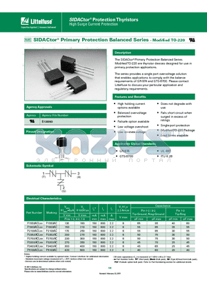 P3203ACLXX datasheet - The SIDACtor^ Primary Protection Balanced Series Modified TO-220 are thyristor devices designed