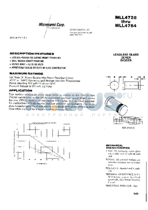 MLL4728A datasheet - LEADLESS GLASS ZENER DIODES