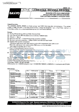 LC66P308 datasheet - 4K/6K/8K-BYTE ROM-CONTAINED SINGLE-CHIP 4-BIT MICROCOMPUTER FOR CONTROL-ORIENTED APPLICATIONS