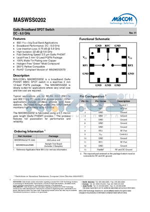 MASWSS0202 datasheet - GaAs Broadband SPDT Switch DC - 6.0 GHz