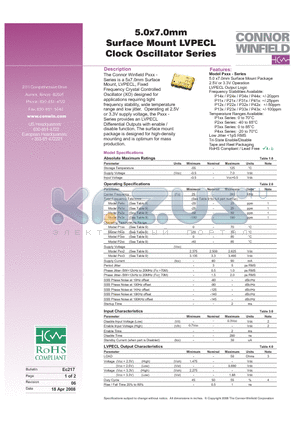 P323-155.52 datasheet - 5.0x7.0mm Surface Mount LVPECL Clock Oscillator Series