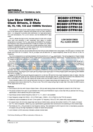 MC88915 datasheet - LOW SKEW CMOS PLL CLOCK DRIVER