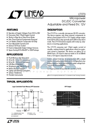 LT1173CN8 datasheet - Micropower DC/DC Converter Adjustable and Fixed 5V, 12V