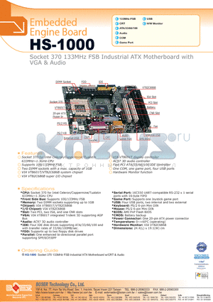 HS-1000 datasheet - SOCKET 370 133 MHZ FSB INDUSTRIAL ATX MOTHERBOARD WITH VGA AUDIO