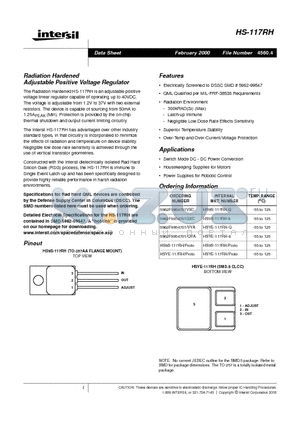 HS-117 datasheet - Radiation Hardened Adjustable Positive Voltage Regulator
